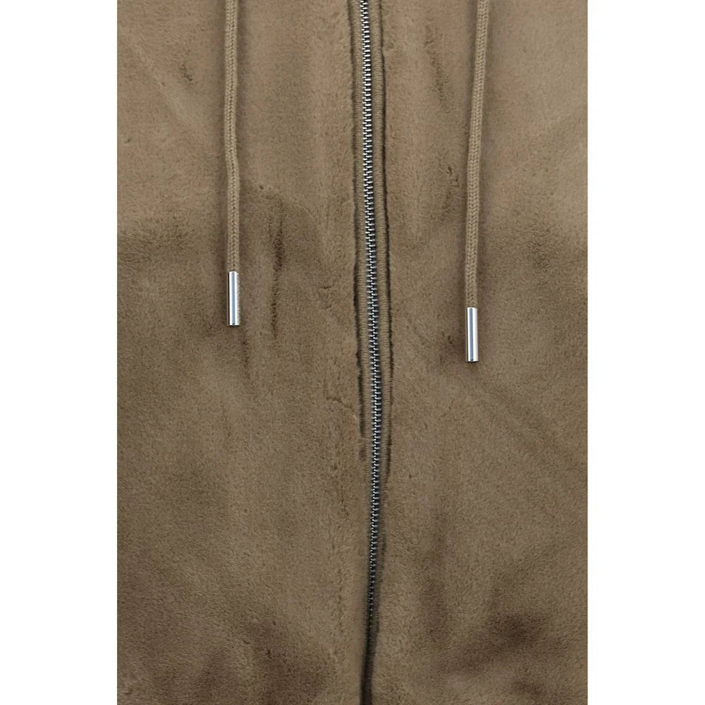 Moncler Taupe Hooded Zip-Up Jacket with Ribbed Knit Sleeves