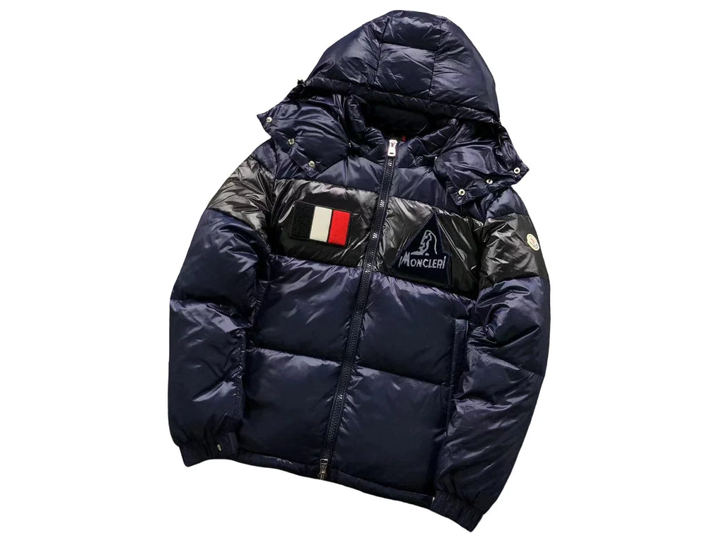 Moncler Navy & Black Colorblock Hooded Puffer Jacket