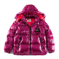 Moncler Magenta Glossy Hooded Puffer Jacket with Chest Logo