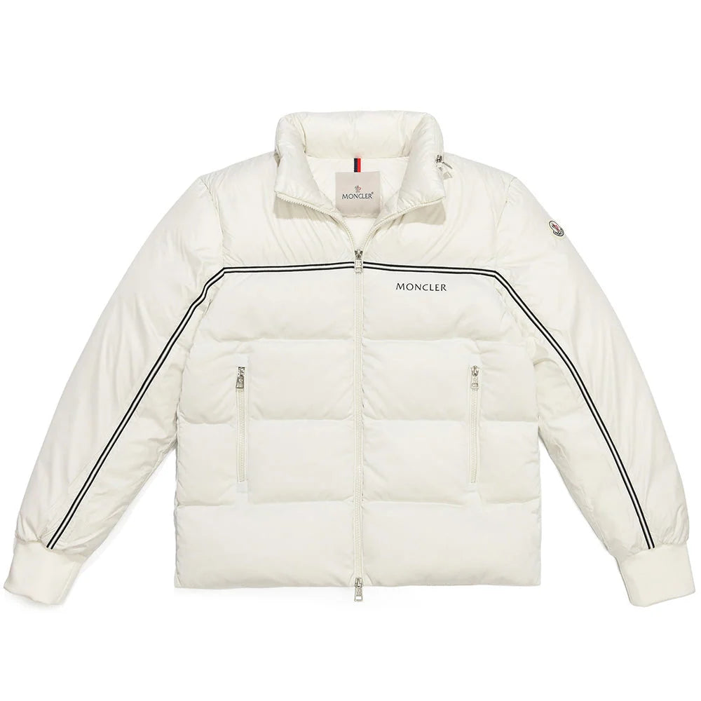 Moncler Off-White Quilted Puffer Jacket with Black Stripe Trim
