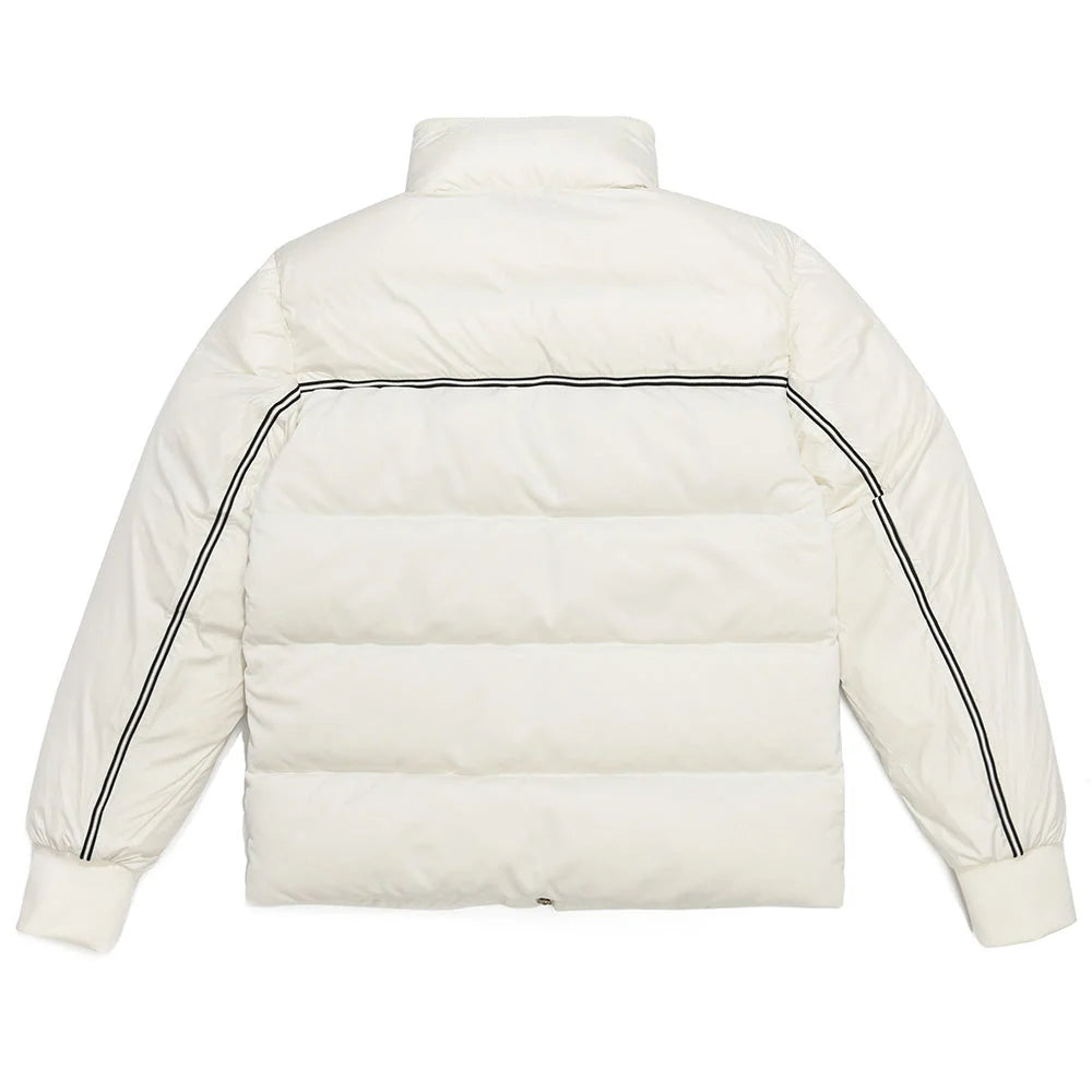 Moncler Off-White Quilted Puffer Jacket with Black Stripe Trim