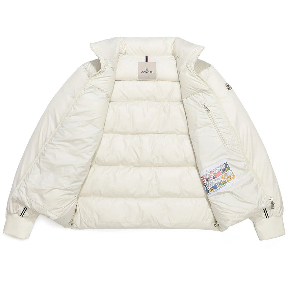 Moncler Off-White Quilted Puffer Jacket with Black Stripe Trim