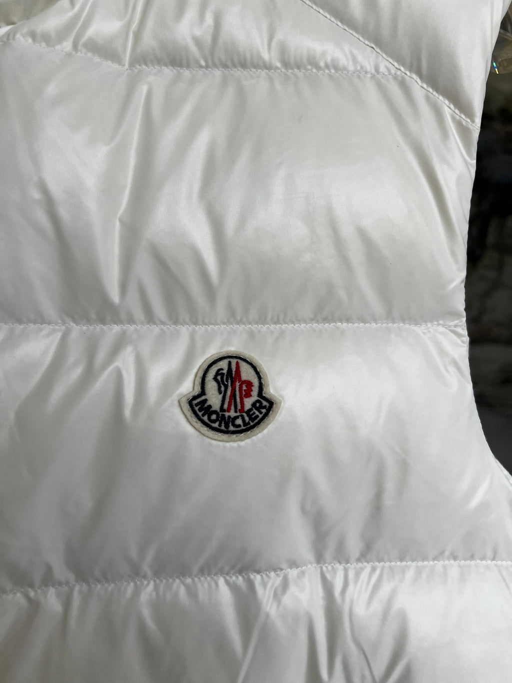 Moncler White Quilted Puffer Vest with Stand Collar