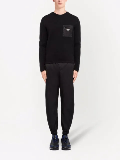 Prada logo-patch ribbed-sleeve sweater