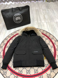 Canada Goose Black Hooded Bomber Jacket with Textured Trim