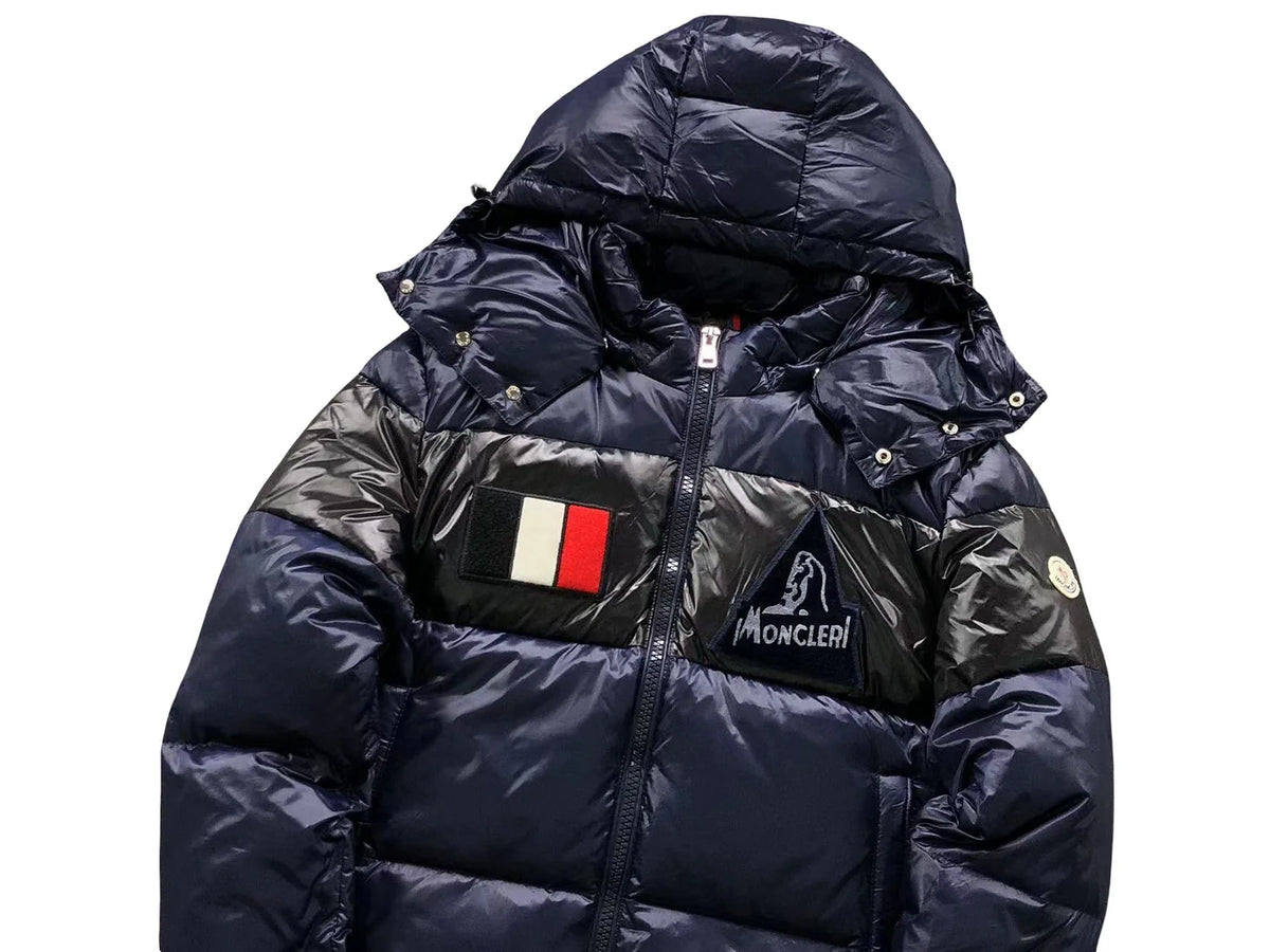 Moncler Navy & Black Colorblock Hooded Puffer Jacket