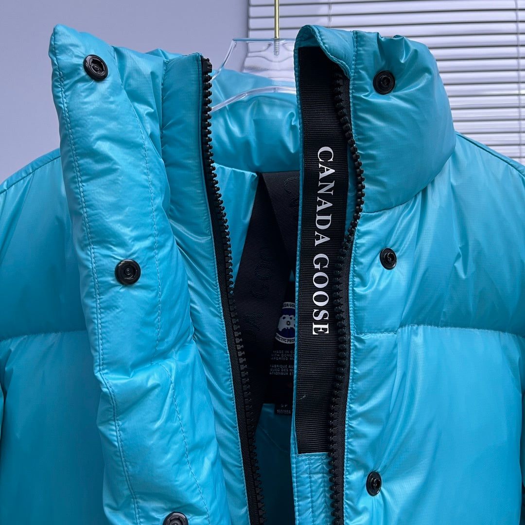 Canada Goose Silver Grey Glossy Puffer Jacket with Stand Collar