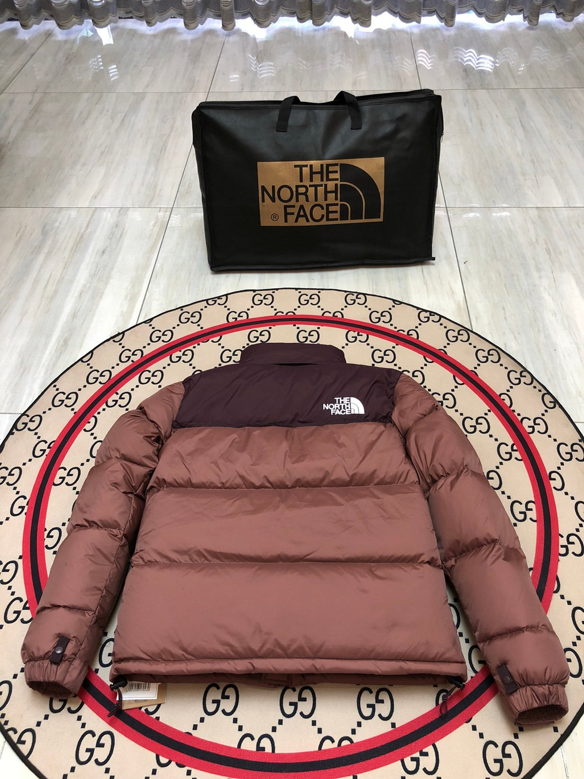 The North Face Rose Brown & Burgundy Colorblock Puffer Jacket