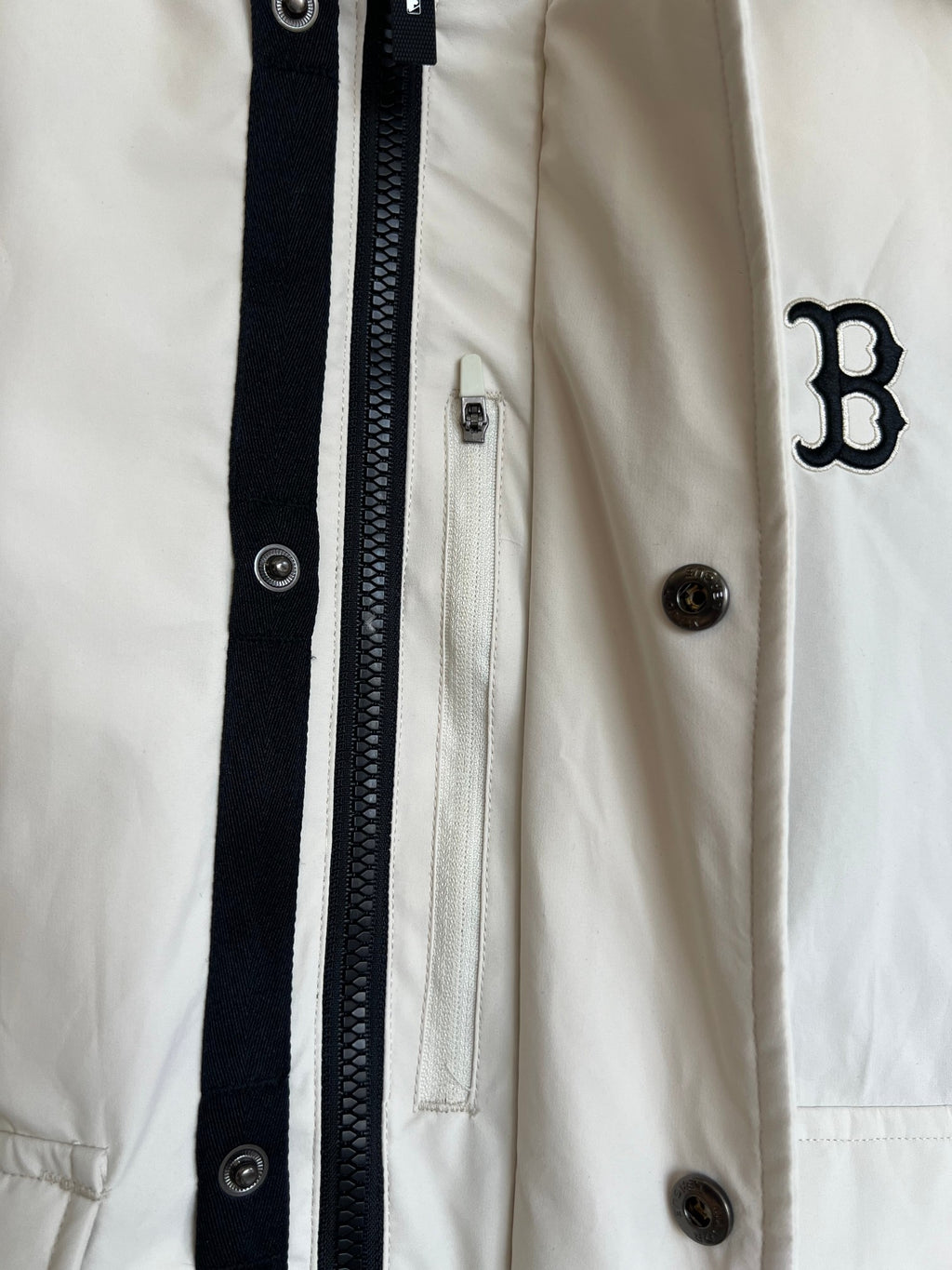 MLB Boston Red Sox Ivory Hooded Bomber Jacket with Plush Trim