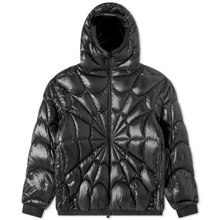 Moncler Black Glossy Hooded Puffer Jacket with Geometric Quilting