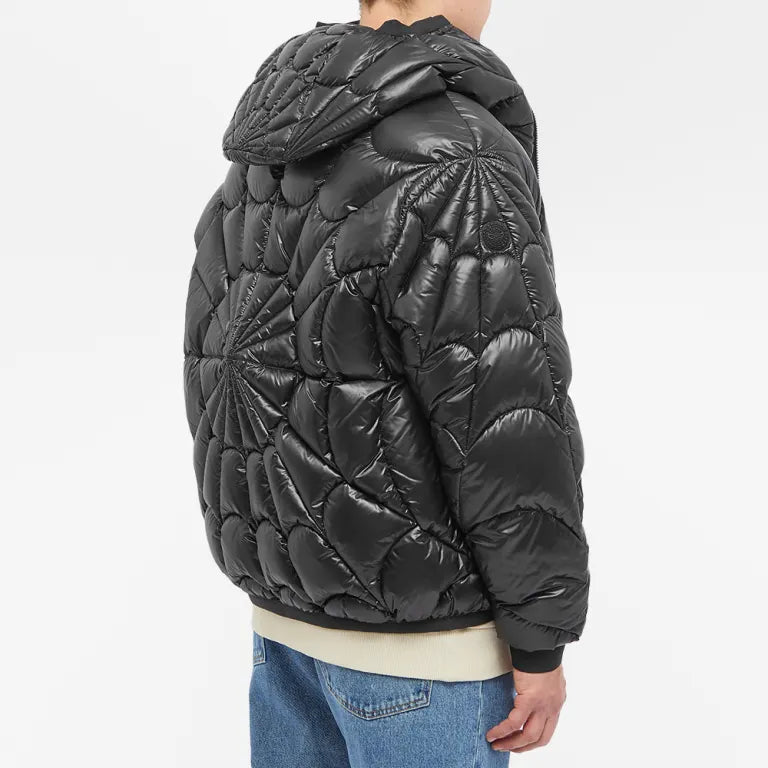 Moncler Black Glossy Hooded Puffer Jacket with Geometric Quilting