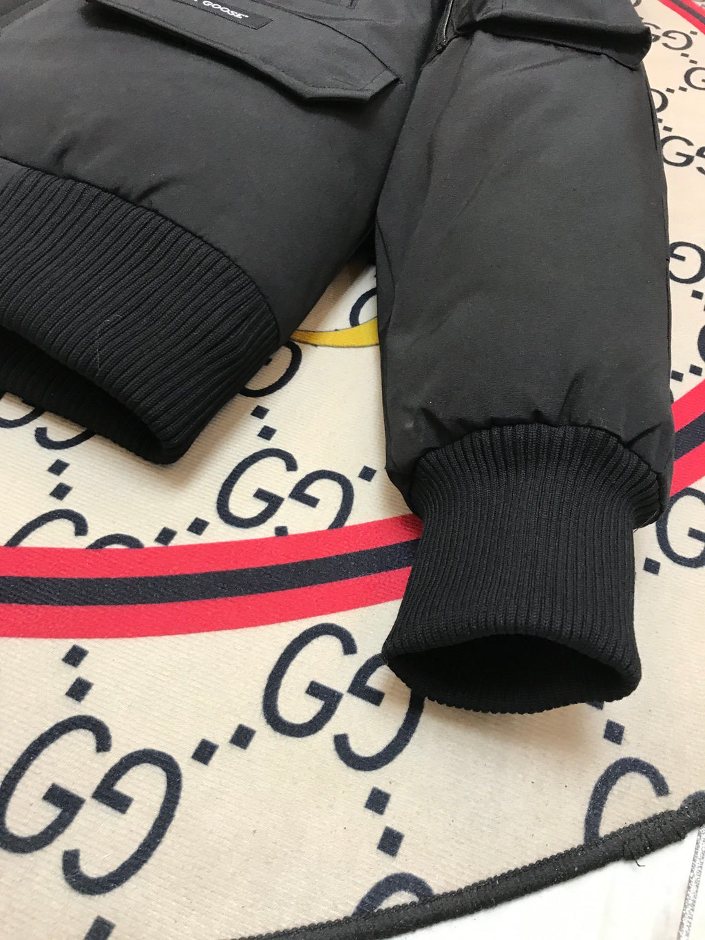 Canada Goose Black Hooded Bomber Jacket with Textured Trim