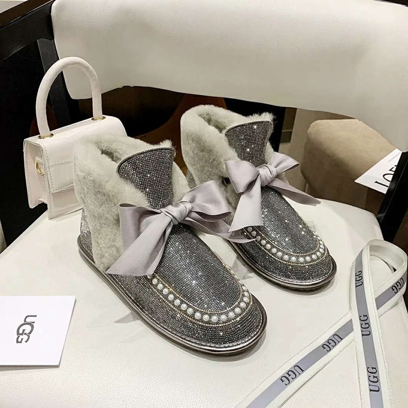 Daisy Crystal Ribbon Snow Boot — Mineral Grey | New Arrival | In Stock