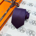 Hermes Style Men's Solid and Micro Pattern Silk Tie