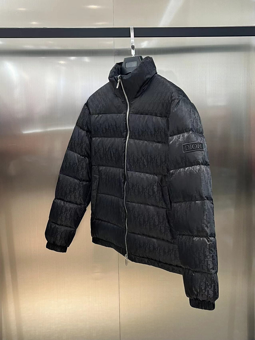 Dior Black Monogram Puffer Jacket with Stand Collar