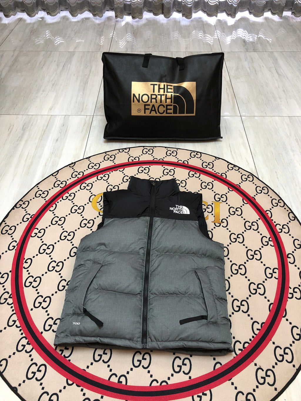 The North Face Grey & Black Colorblock Puffer Vest