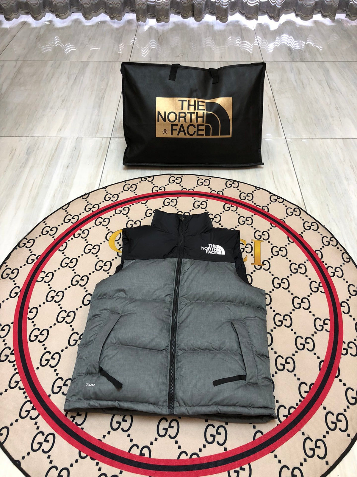 The North Face Grey & Black Colorblock Puffer Vest