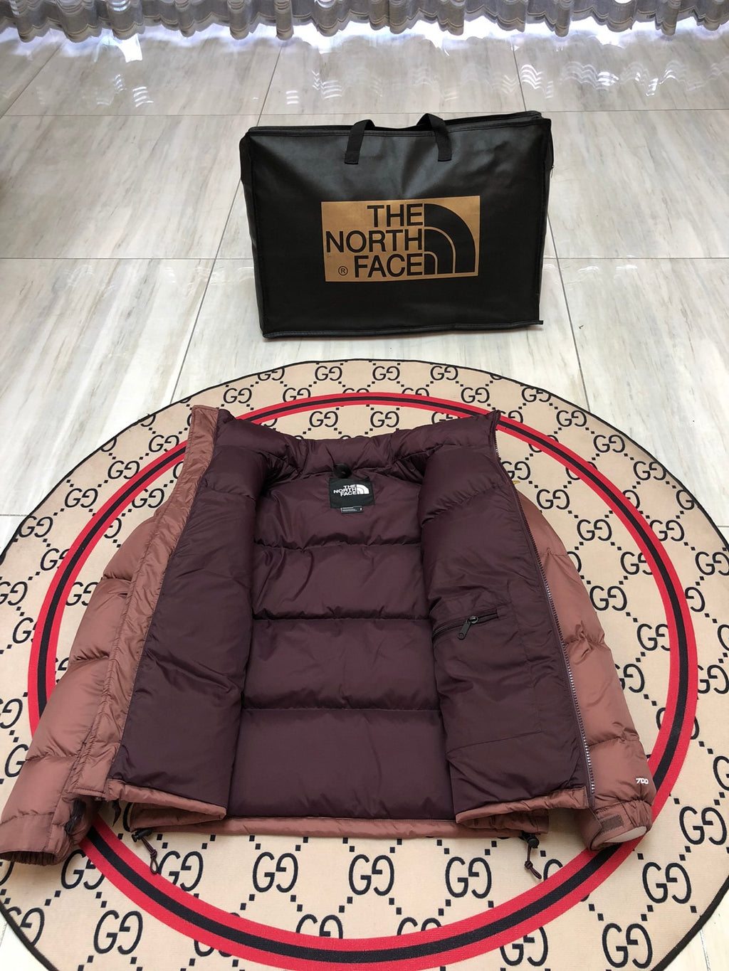 The North Face Rose Brown & Burgundy Colorblock Puffer Jacket