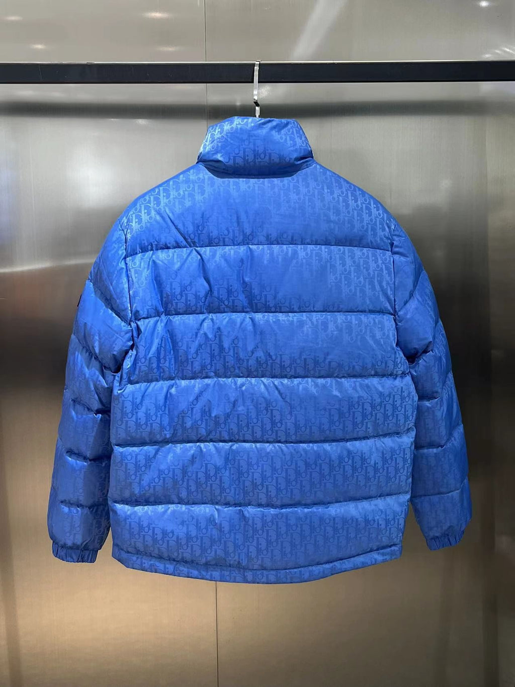 Dior Blue Monogram Puffer Jacket with Stand Collar