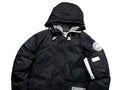 Black Hooded Bomber Jacket with Contrast White Details