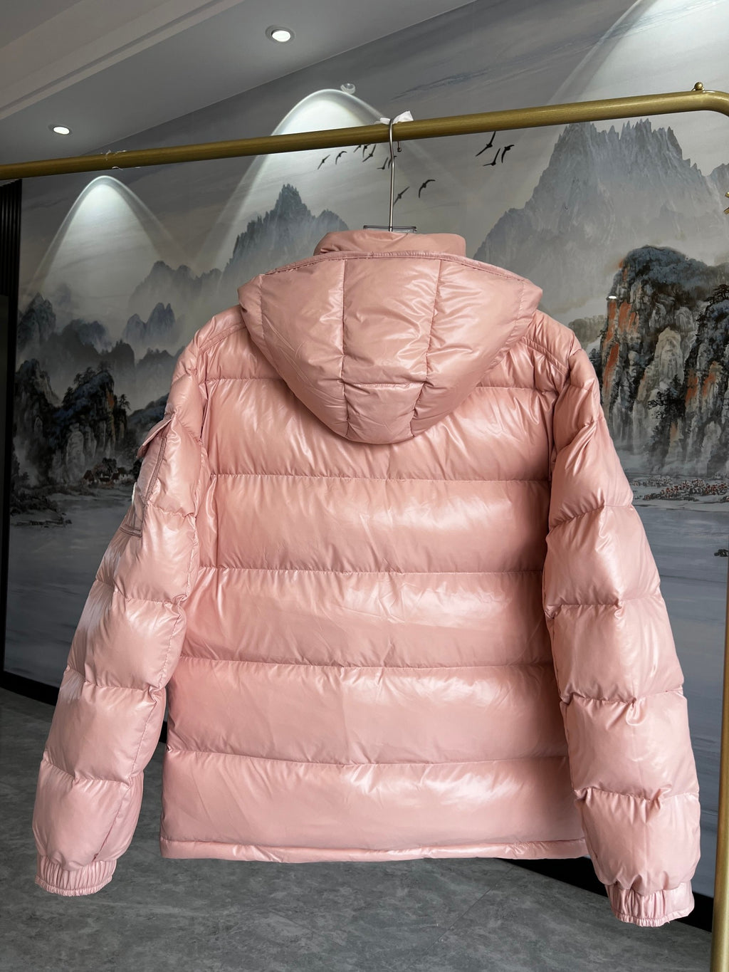 Moncler Blush Pink Glossy Hooded Puffer Jacket