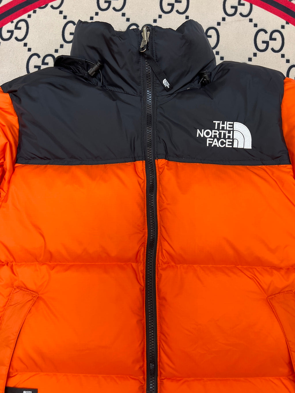 The North Face Men's Orange & Black Colorblock Puffer Jacket