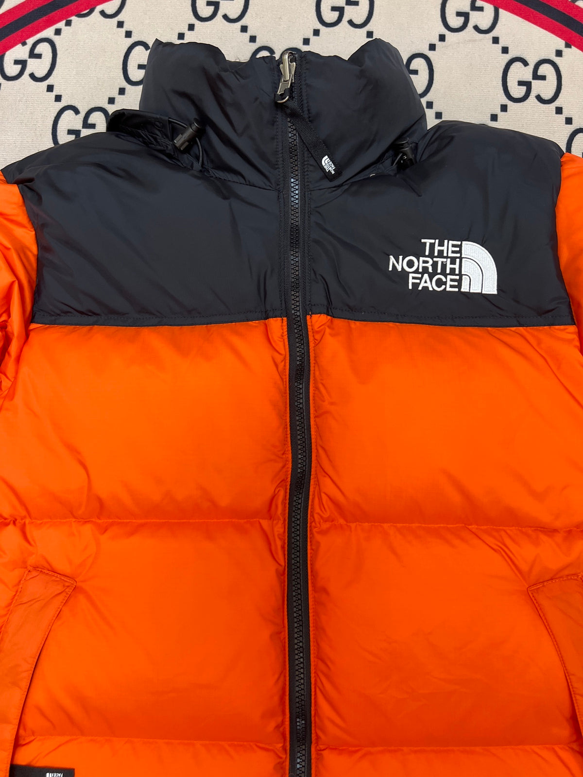 The North Face Men's Orange & Black Colorblock Puffer Jacket