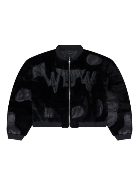 Who Decides War appliqué bomber jacket