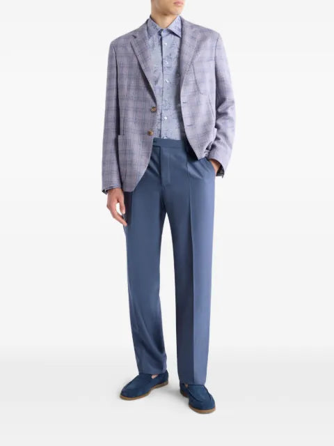 ETRO single-breasted silk and wool mouliné jacket with check motif