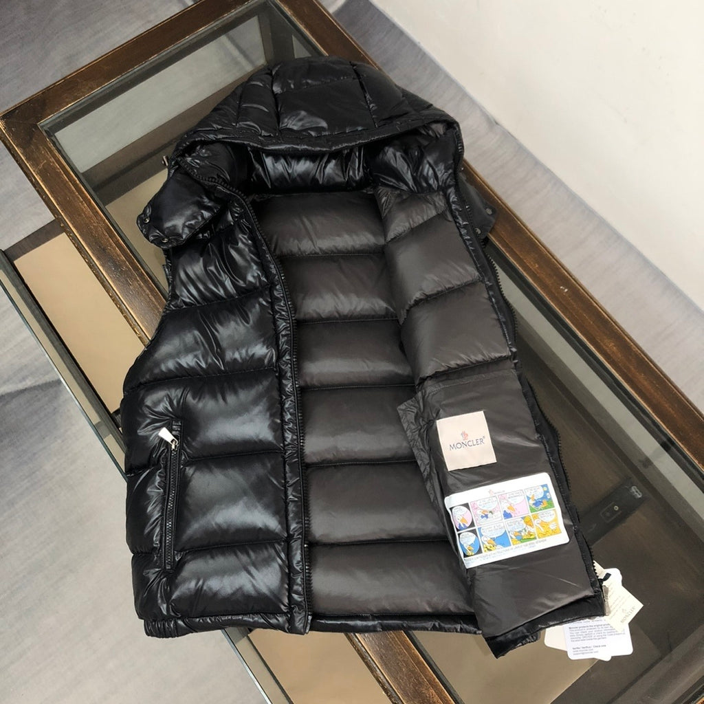 Moncler Black Glossy Hooded Puffer Vest