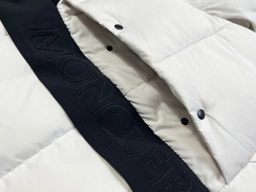 Moncler White Hooded Puffer Jacket with Black Contrast Panels