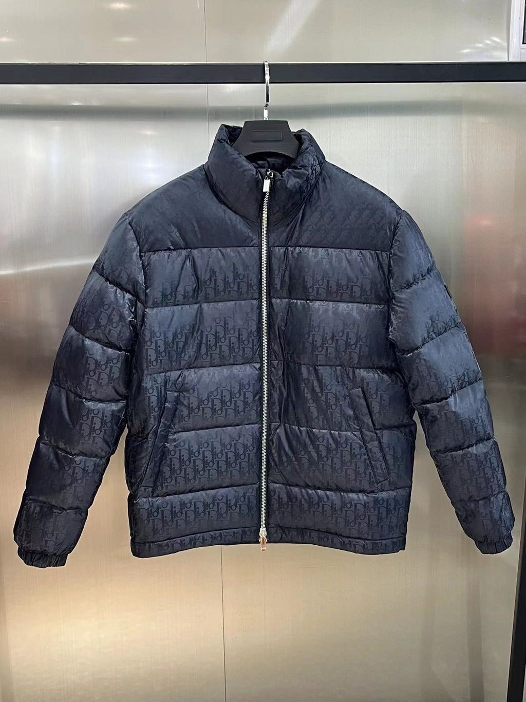Dior Black Monogram Puffer Jacket with Stand Collar