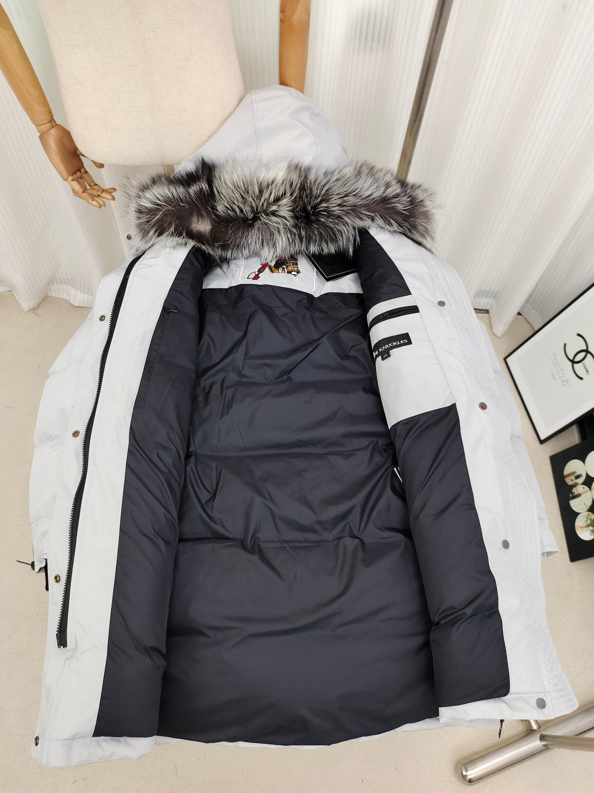 Moose Knuckles Long Hooded Puffer Parka with Plush-Look Trim