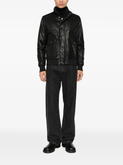 Barba high-neck leather jacket