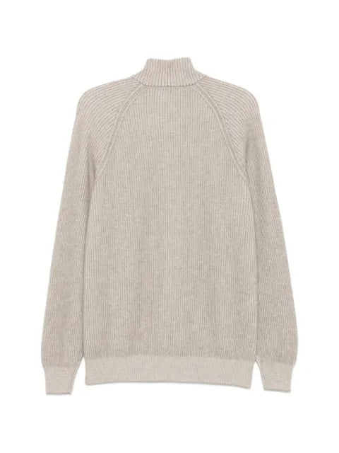 Brunello Cucinelli cashmere vanisé English Rib high-neck cardigan with zipper