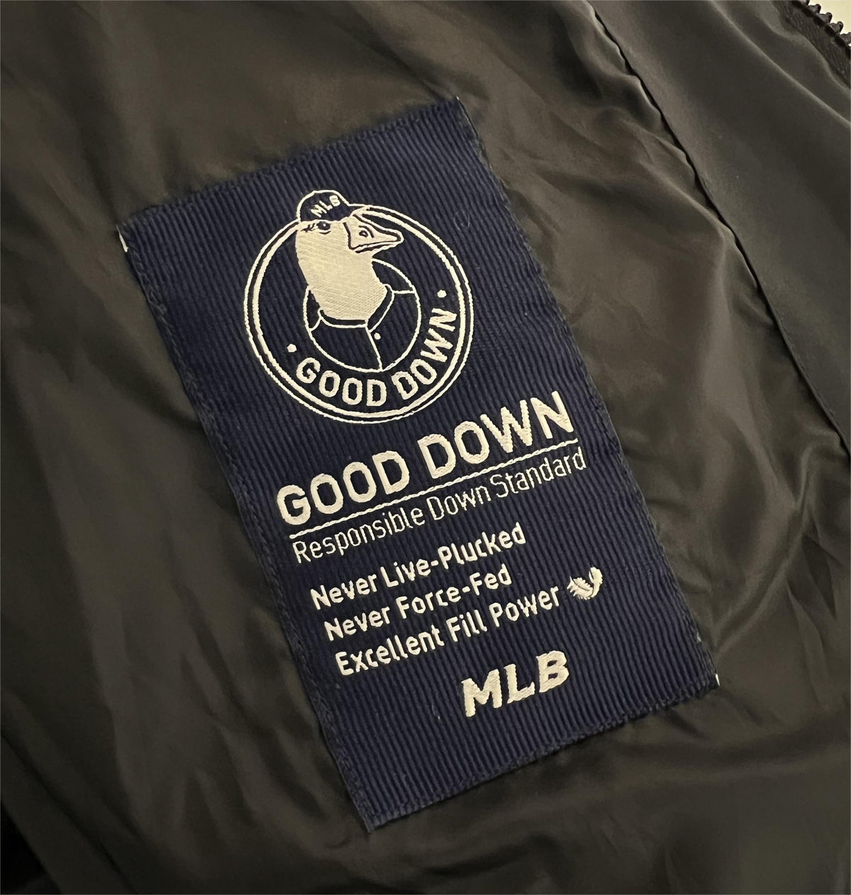 MLB NY Logo Black Long Hooded Puffer Coat