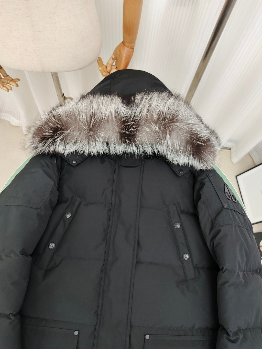 Moose Knuckles Long Hooded Puffer Parka with Plush-Look Trim