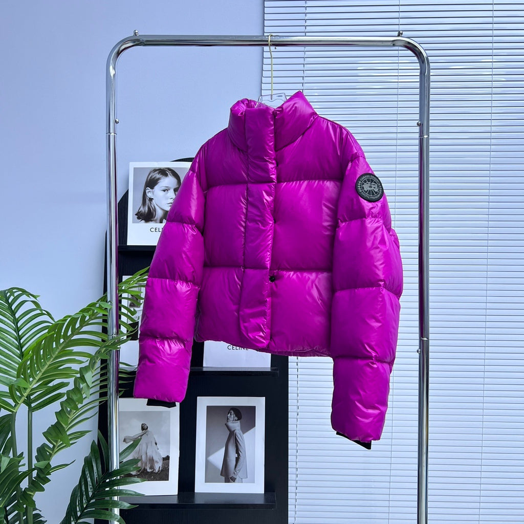 Canada Goose Fuchsia Glossy Puffer Jacket with Stand Collar