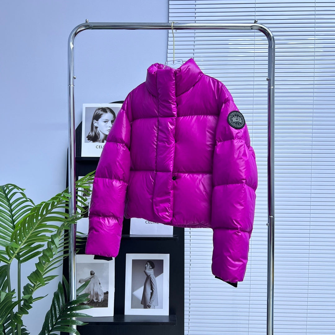 Canada Goose Fuchsia Glossy Puffer Jacket with Stand Collar