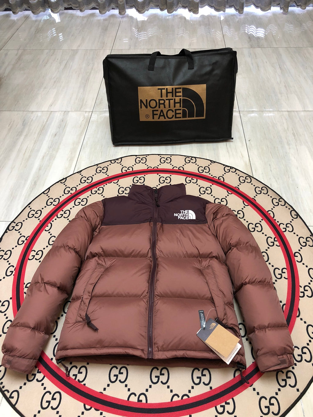 The North Face Rose Brown & Burgundy Colorblock Puffer Jacket