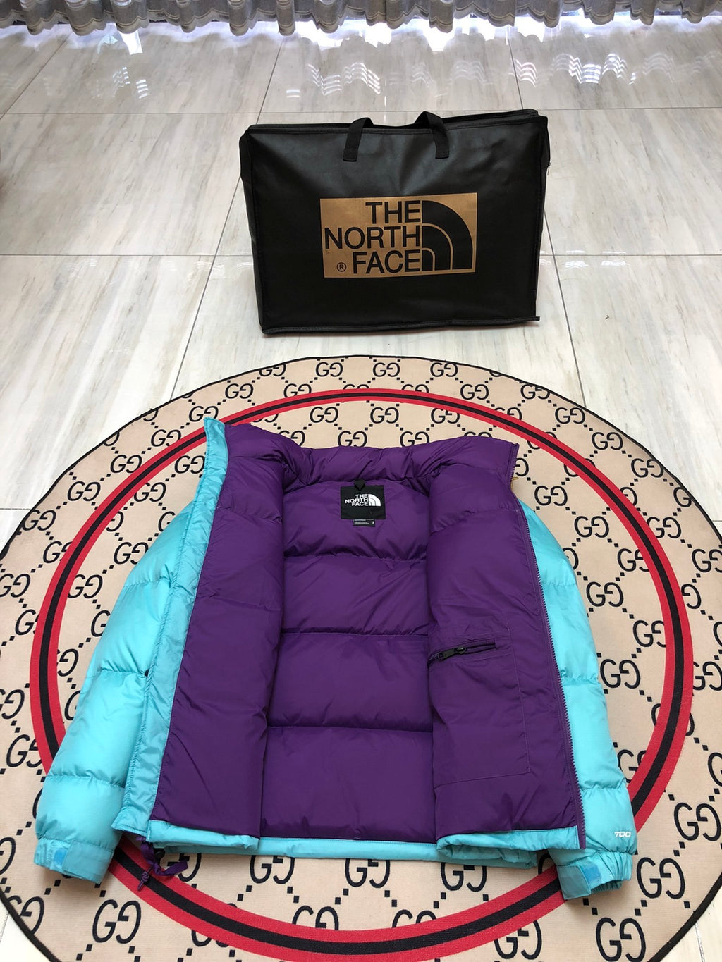 The North Face Turquoise & Purple Colorblock Puffer Jacket