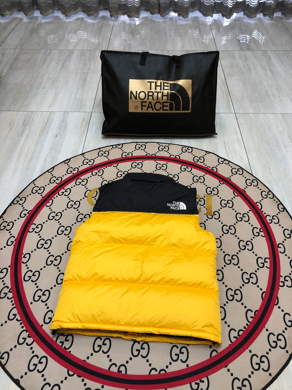 The North Face Yellow & Black Colorblock Puffer Vest