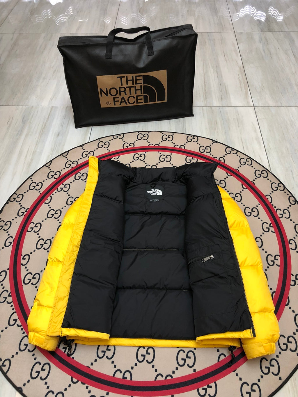 The North Face Yellow & Black Colorblock Puffer Jacket