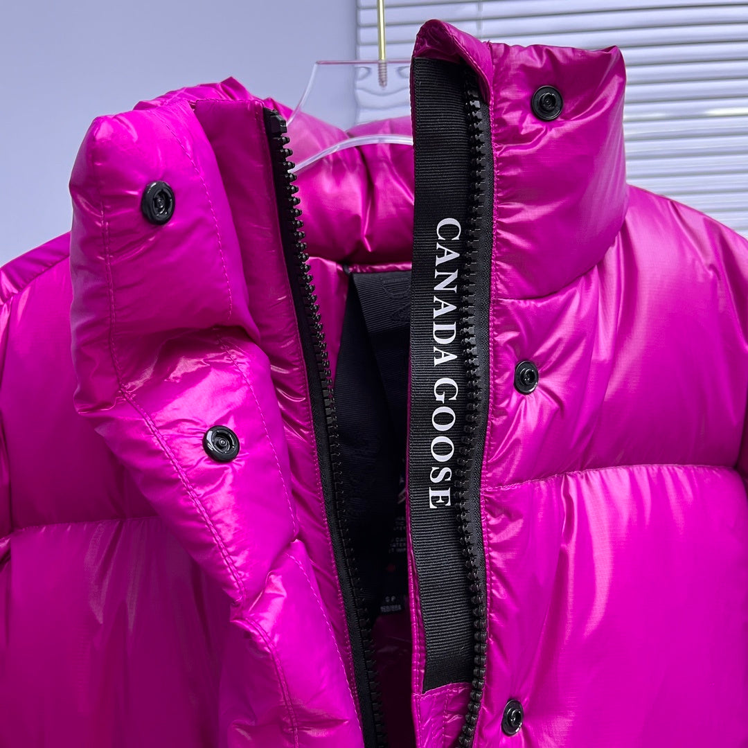 Canada Goose Fuchsia Glossy Puffer Jacket with Stand Collar