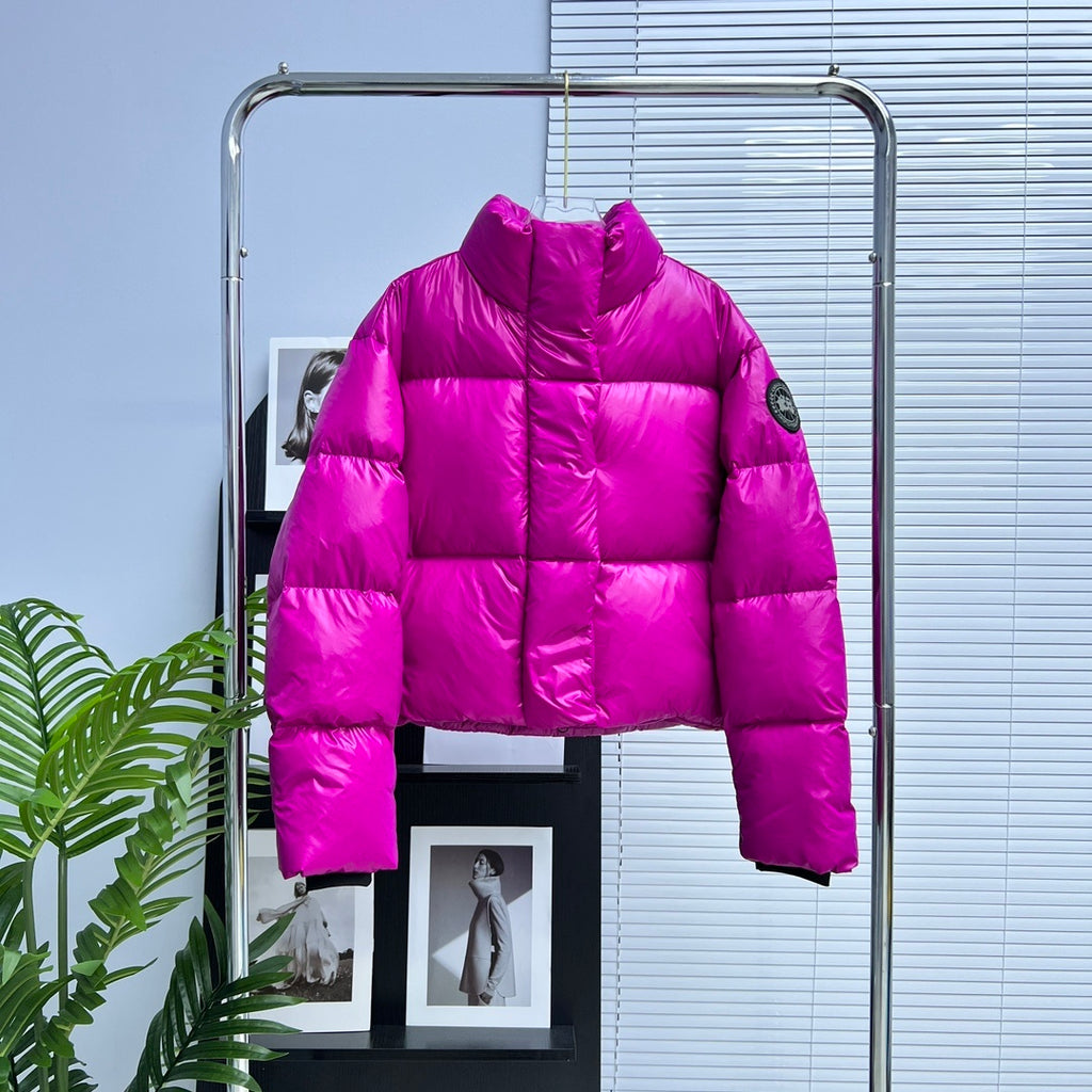 Canada Goose Fuchsia Glossy Puffer Jacket with Stand Collar
