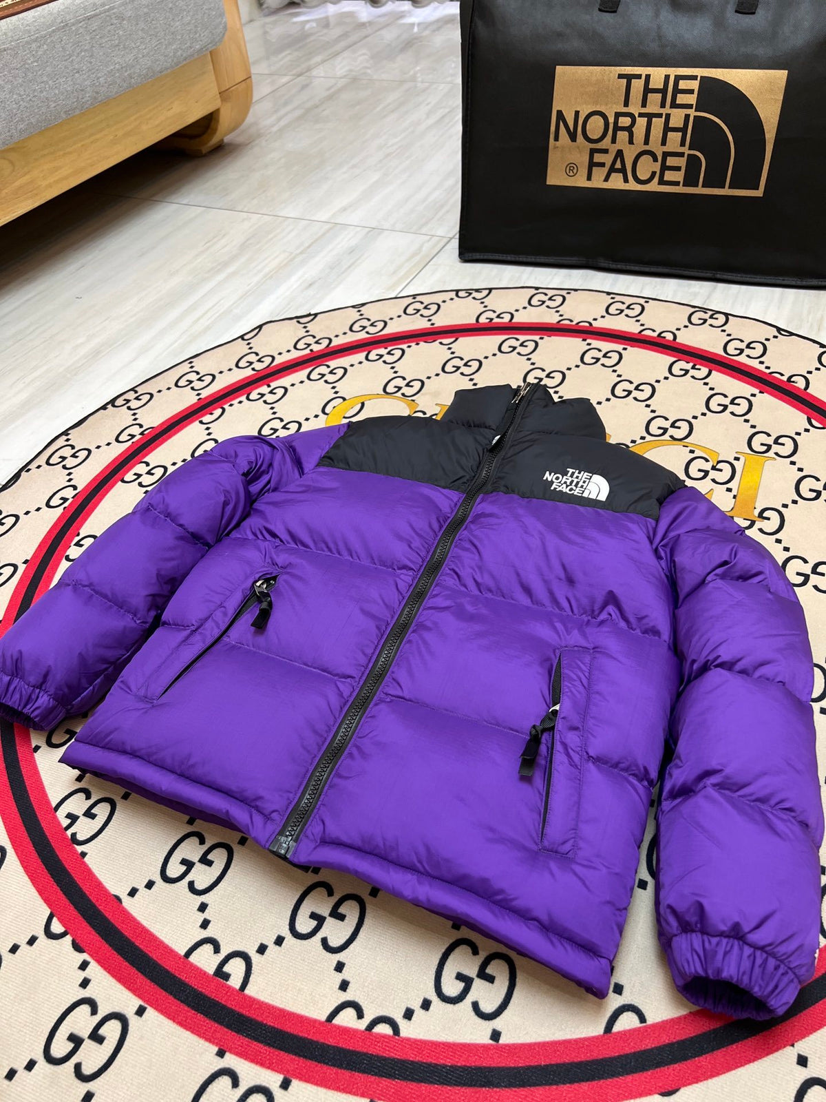 The North Face Purple & Black Colorblock Puffer Jacket