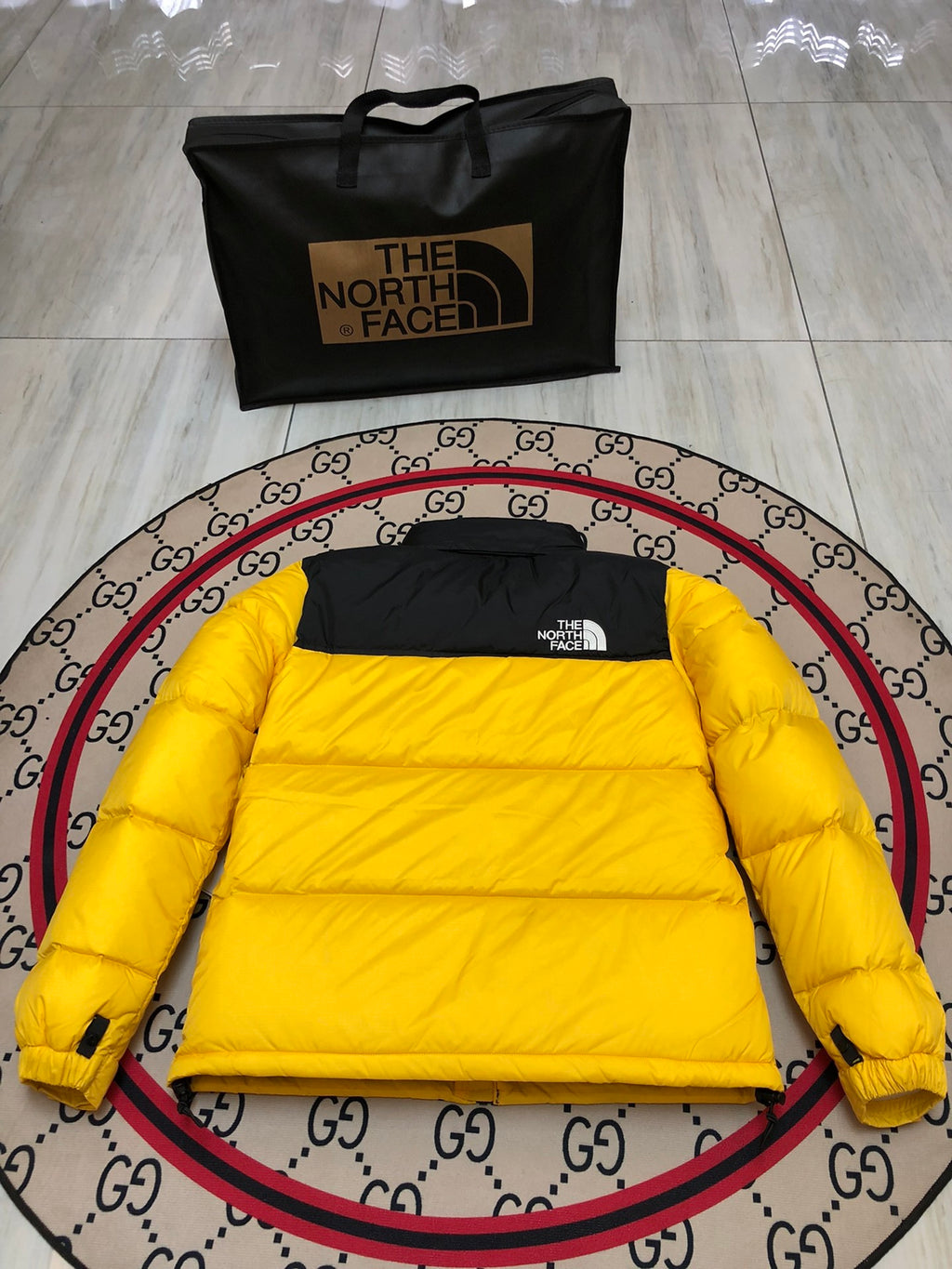 The North Face Yellow & Black Colorblock Puffer Jacket