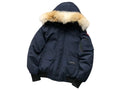 Canada Goose Navy Blue Fur-Look Trim Hooded Bomber Jacket