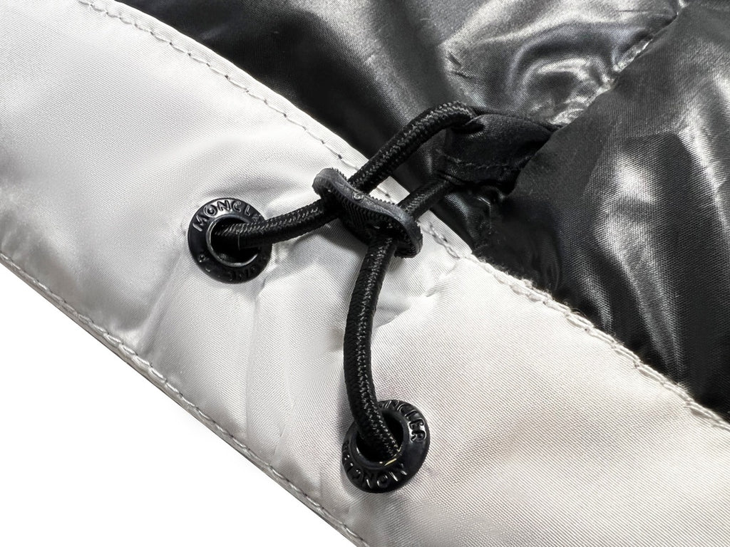 Moncler White Hooded Puffer Jacket with Black Contrast Panels