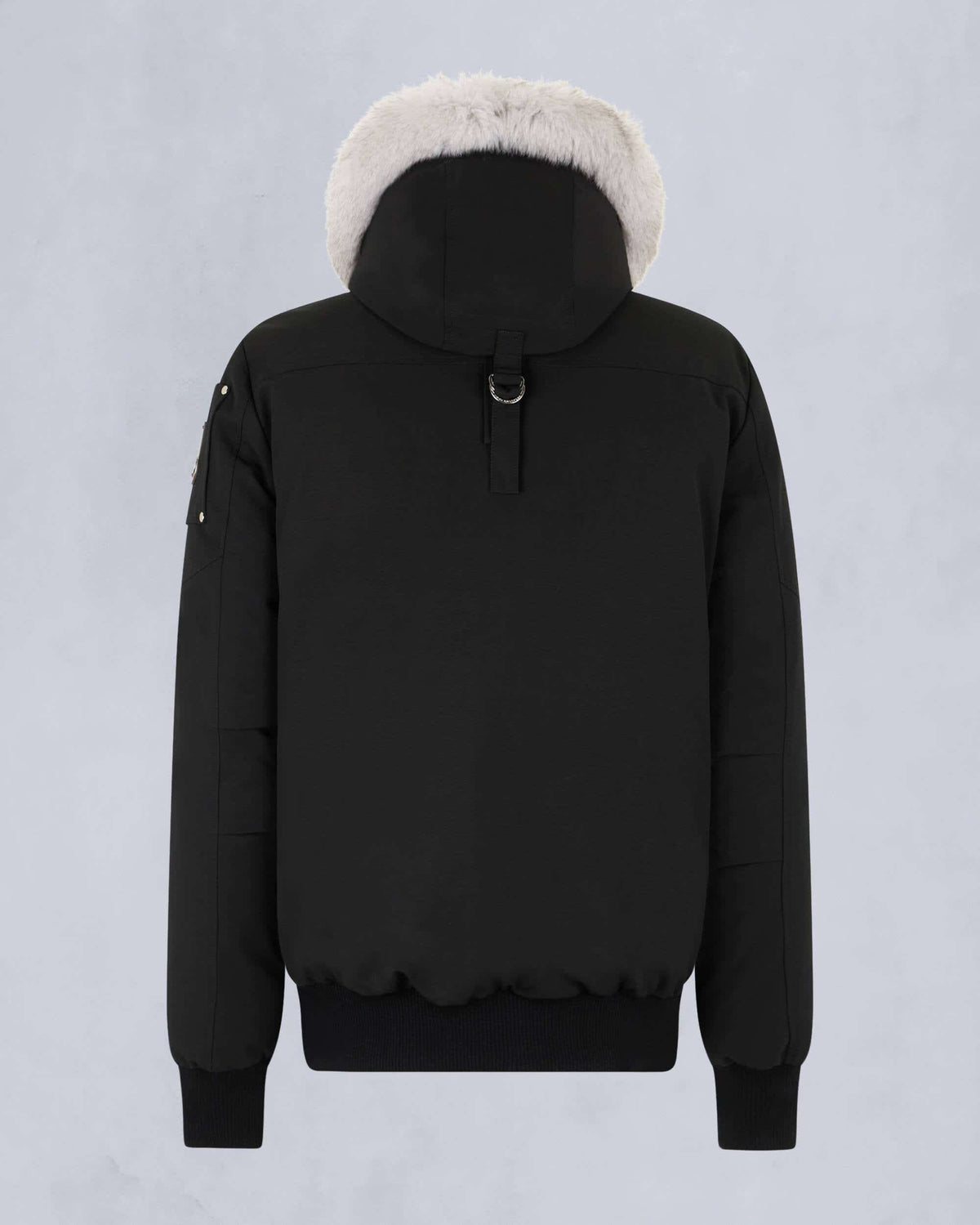 Black Hooded Bomber Jacket with White Textured Trim